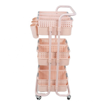 Spa Facial Salon Trolley Kitchen Storage Pink Color Rack Rolling Cart Utility Organizer